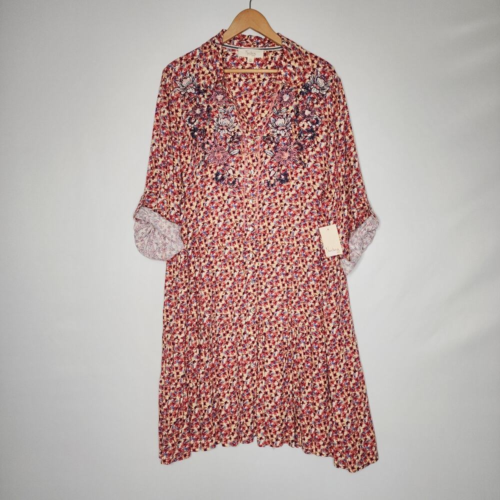 Boho Western Red Floral Roll Sleeve Dress Nurture Women's Size 3X